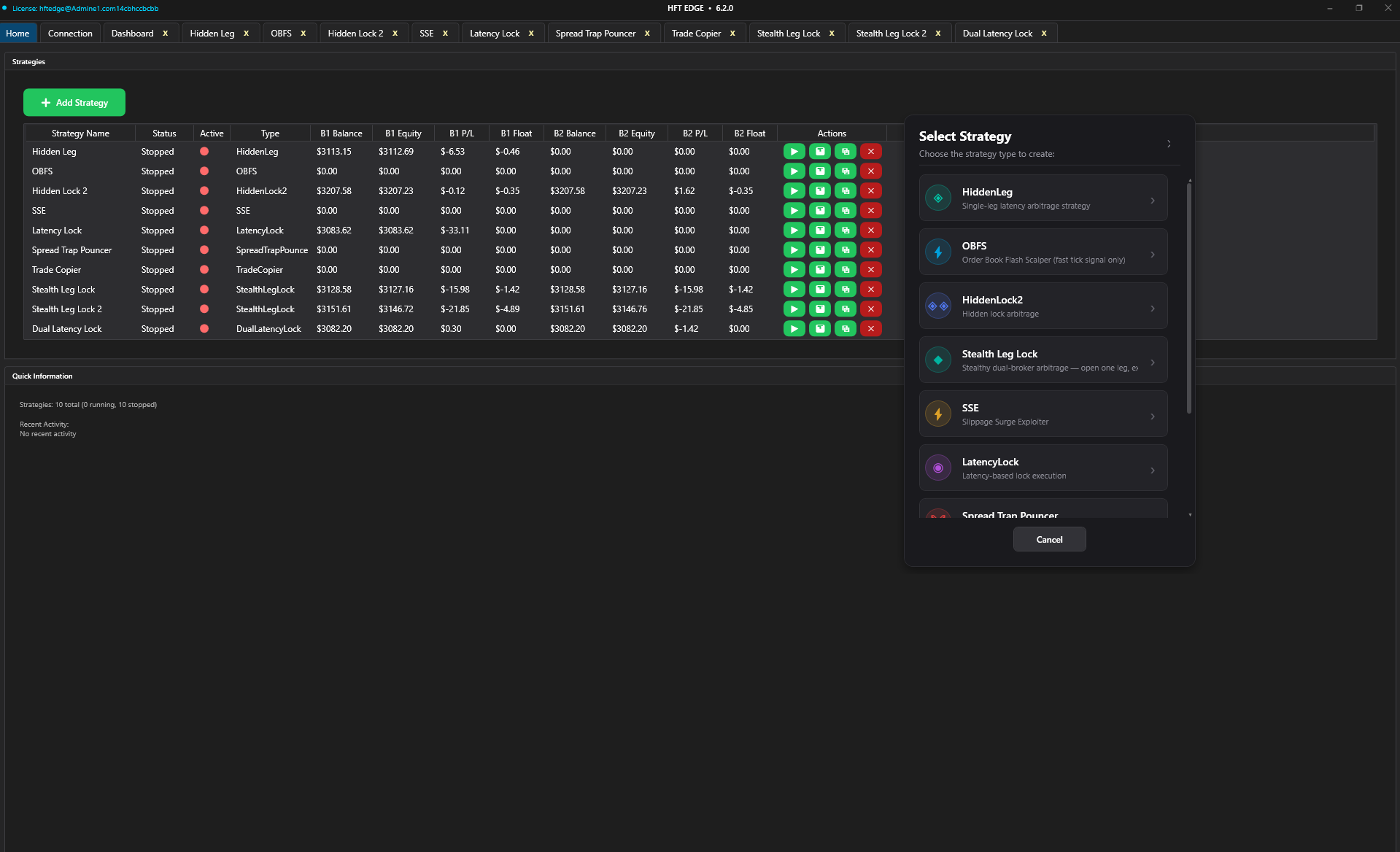 HFT EDGE Strategy Control Center